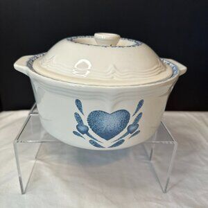 Corelle-Inspired 2QT Casserole Dish with Lid  Vintage Blue Heart Folk Art Design